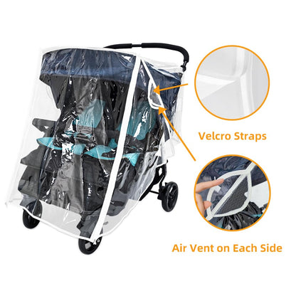 Double Stroller Rain Cover, Universal Weather Shield for Side by Side Twins Stroller, Waterproof Stroller Cover for Rain and Snow, Baby Travel Outdoor Accessories