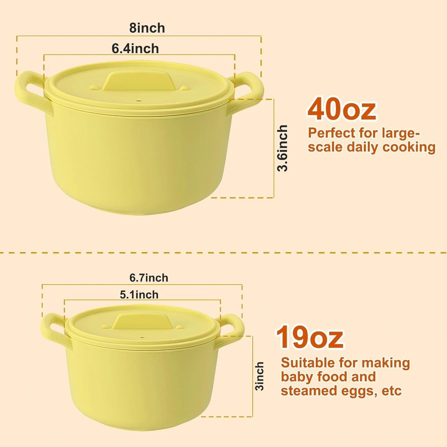 Small Silicone Steamer Microwave, Steamer for Baby Food Maker, Vegetable, Egg, 100% Food Grade Silicone Microwave Bowl with Lid and Handle, Non-stick, Easy Clean, Dishwasher Safe, 19oz