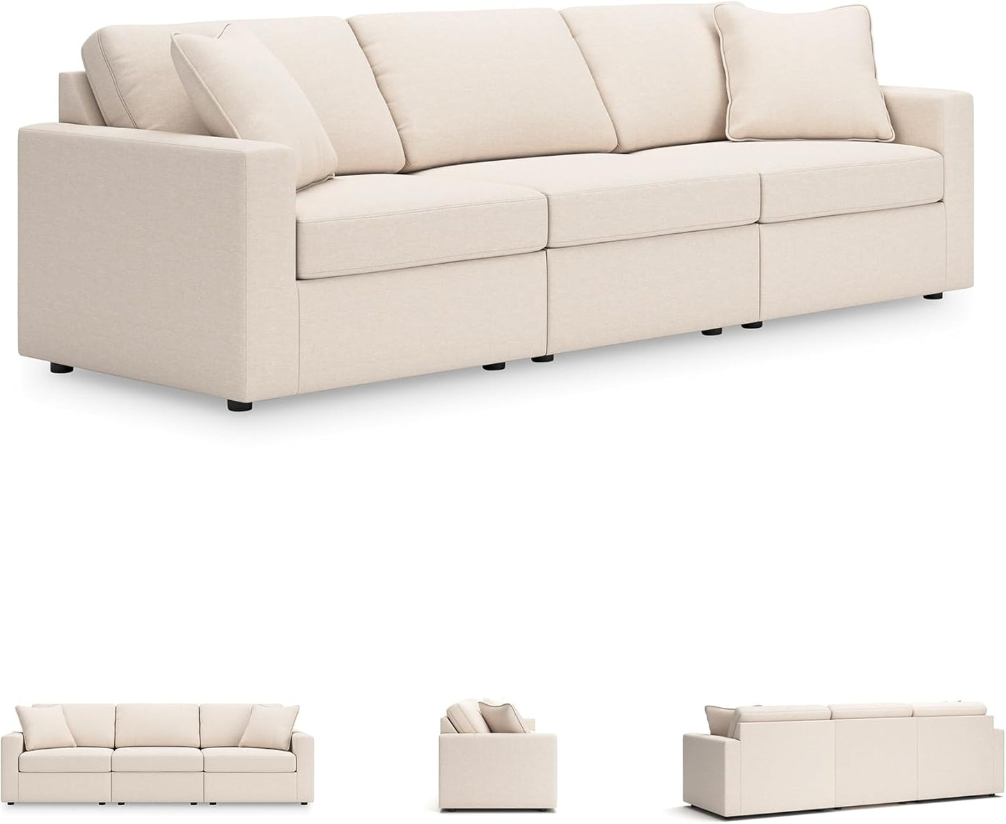 Signature Design by Ashley Modmax Coastal Press-Back Swivel Glider Rocker Recliner with Machine Washable Cover, Hidden Storage Compartments and 2 Bolster Pillows, Beige - Colors B