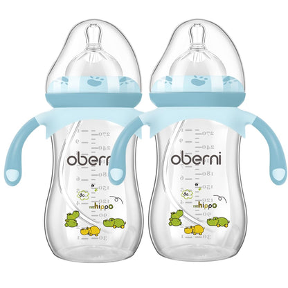 Oberni Baby Bottles, Weighted Straw Toddler Milk Bottles with Non-Slip Handle, Size + Variable Fast Flow, 12+ Months, BPA-Free, Pink/1Pack/9oz