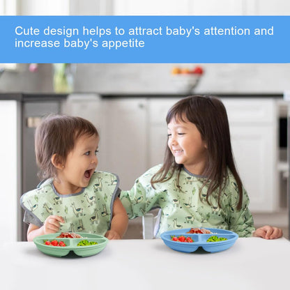 Vicloon Suction Plates, 2 Pcs Baby Toddler Plate Silicone, BPA Free Divided Plate, Divided Plate Design,Silicone Grip Dish Microwave & Dishwasher Safe