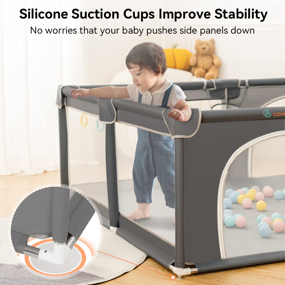 COMOMY Playpens for Babies and Toddlers, Small Baby Play Pens, Activity Center for Safe and Non-Slip Baby Fence, Full Mesh Design, Indoor & Outdoor Kids Activity Center (Dark Grey, 36"x36")