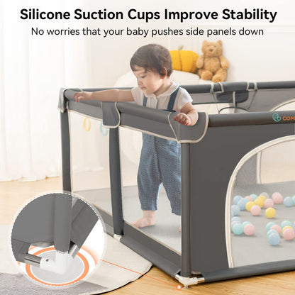 COMOMY Playpens for Babies and Toddlers, Small Baby Play Pens, Activity Center for Safe and Non-Slip Baby Fence, Full Mesh Design, Indoor & Outdoor Kids Activity Center (Dark Grey, 36"x36")