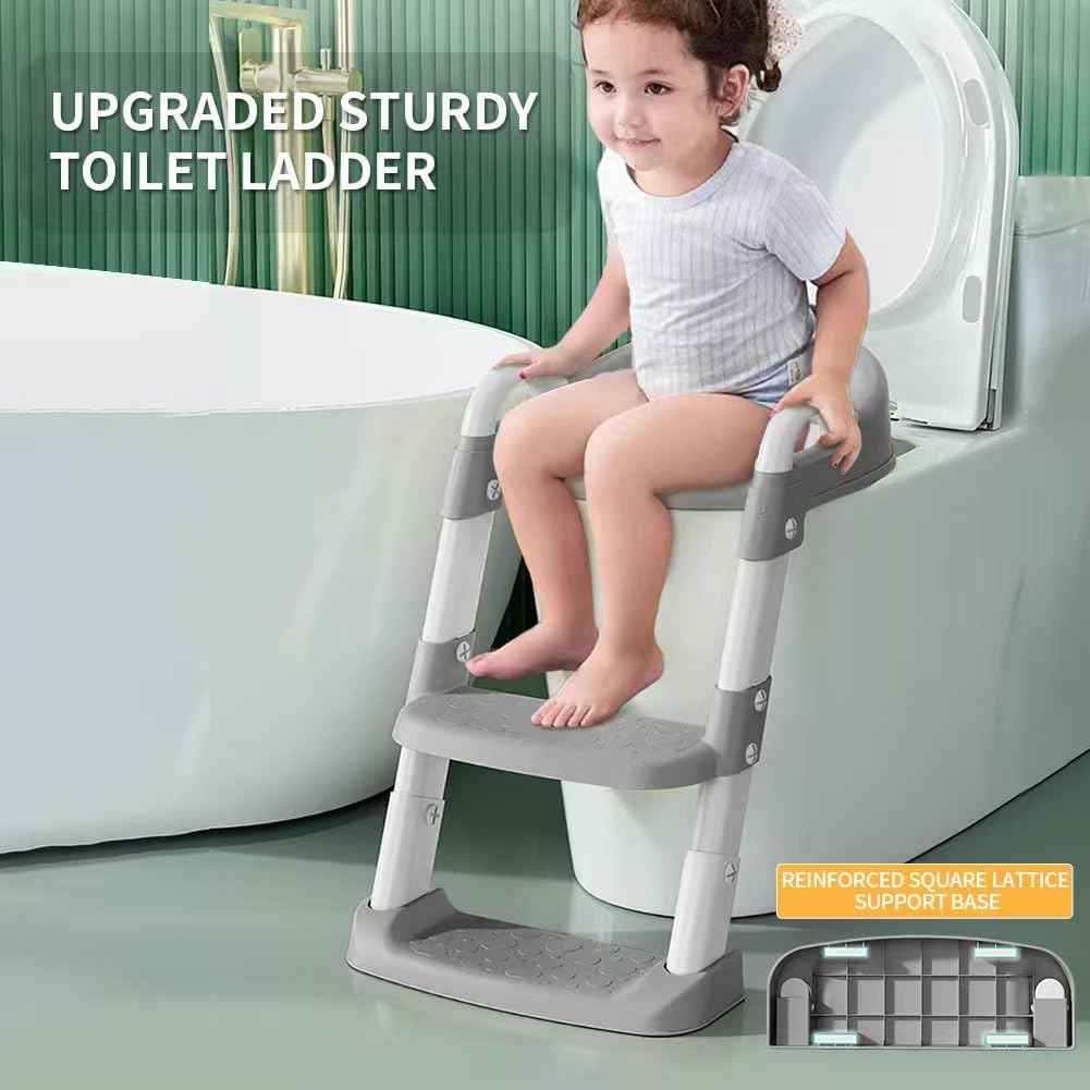 Potty Training Toilet Seat For Boys Girls, Toddler Toilet Seat With Step Stool Ladder, Foldable Toddler Potty Seat For Toilet With Non-Slip Design, Adjustable Height (Purple & Pink)