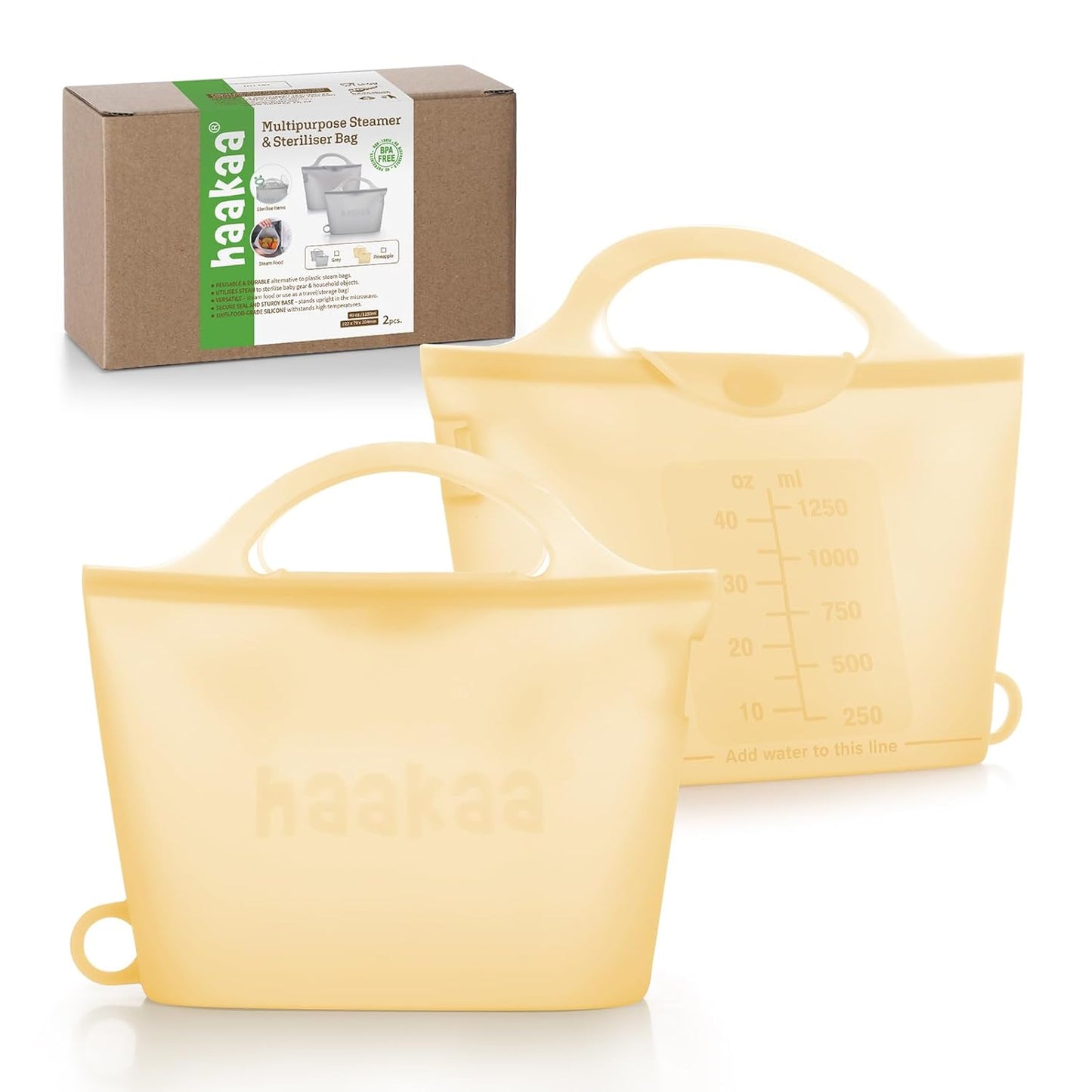 Haakaa On-The-Go Silicone Microwave Steam Sterilizer Bags for Travel, 40oz/1250ml Reusable Silicone Steaming Bags for Baby Bottles, Breast Pump, Accessories, Pacifiers, Teethers,Grey/1PC