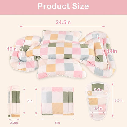 DILIMI Infant Car Seat Insert, Baby Car Seat Head Support with 3 Strap Paddings, Soft Newborn Car Seat Cushion for Stroller, Swing, Bouncers, Colorful Checkered