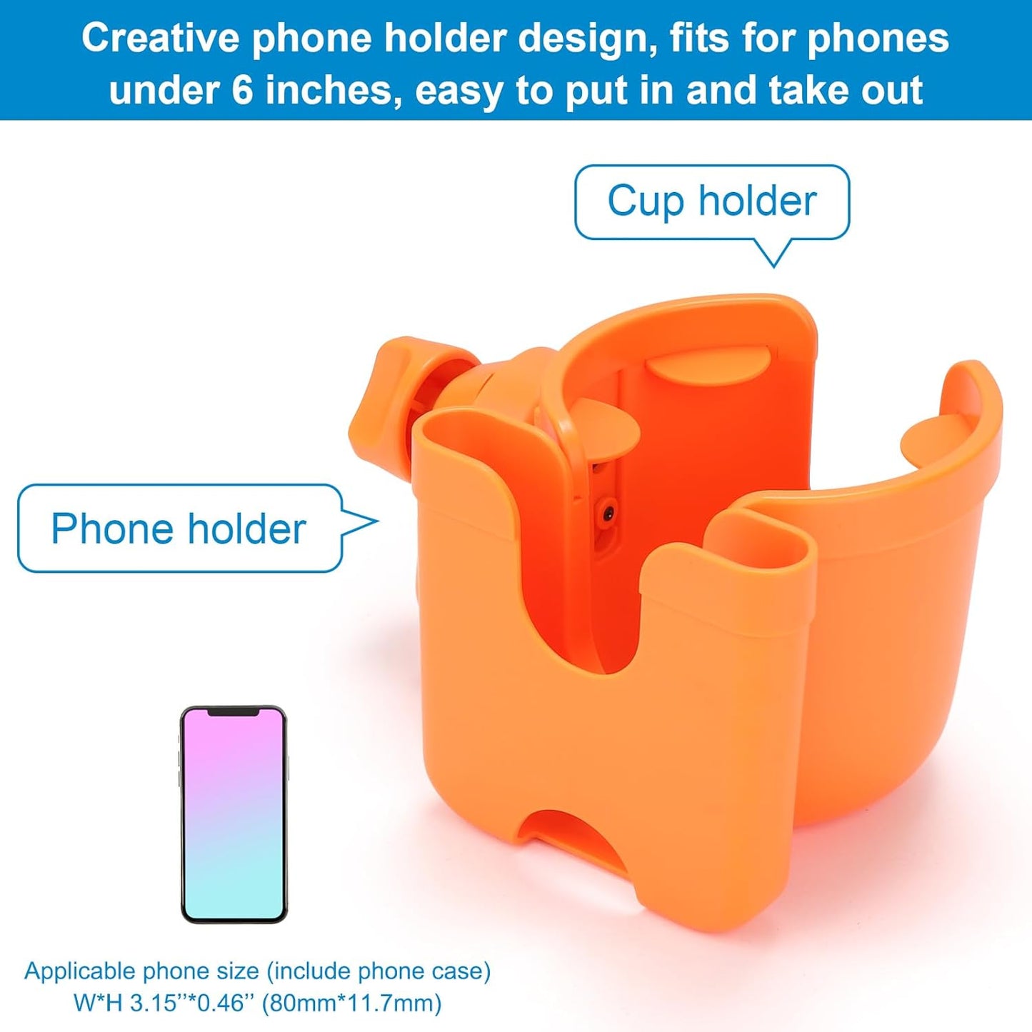 Accmor Stroller Cup Holder with Phone Holder, Bike Cup Holder, Universal Cup Holder for Uppababy Nuna Doona Strollers, 2-in-1 Cup Phone Holder for Stroller Bike Accessory