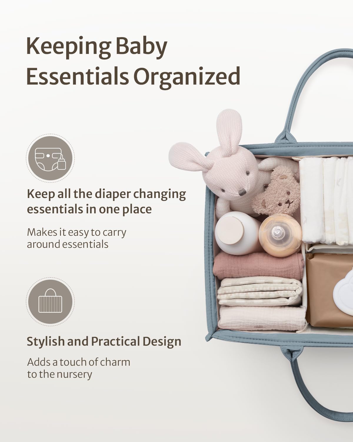 Blissful Diary Baby Diaper Caddy Organizer, Stylish Storage Basket for Newborn Essentials and Diaper Station, Gift for Baby Shower and Registry Must-Have, Mocha Brown