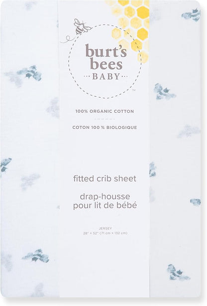 Burt's Bees Baby Essential Organic Cotton Fitted Crib Sheet, Breathable for Boy Girl Standard Crib & Toddler Mattresses
