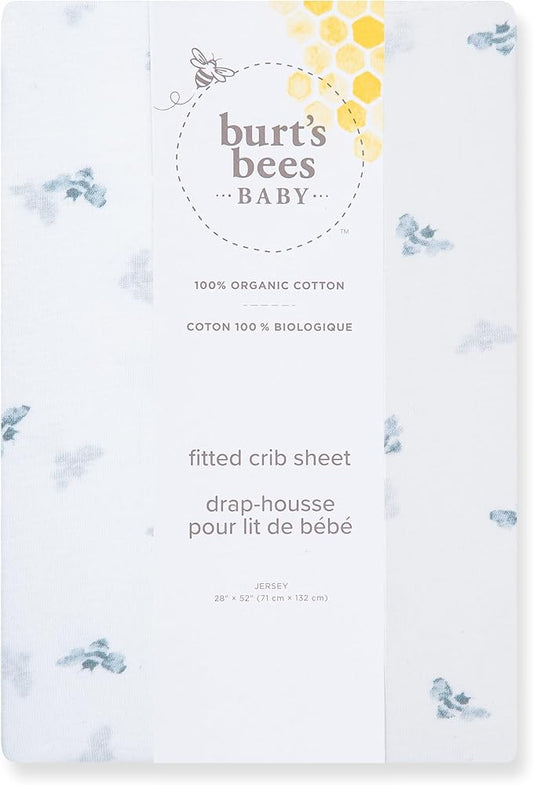 Burt's Bees Baby Essential Organic Cotton Fitted Crib Sheet, Breathable for Boy Girl Standard Crib & Toddler Mattresses