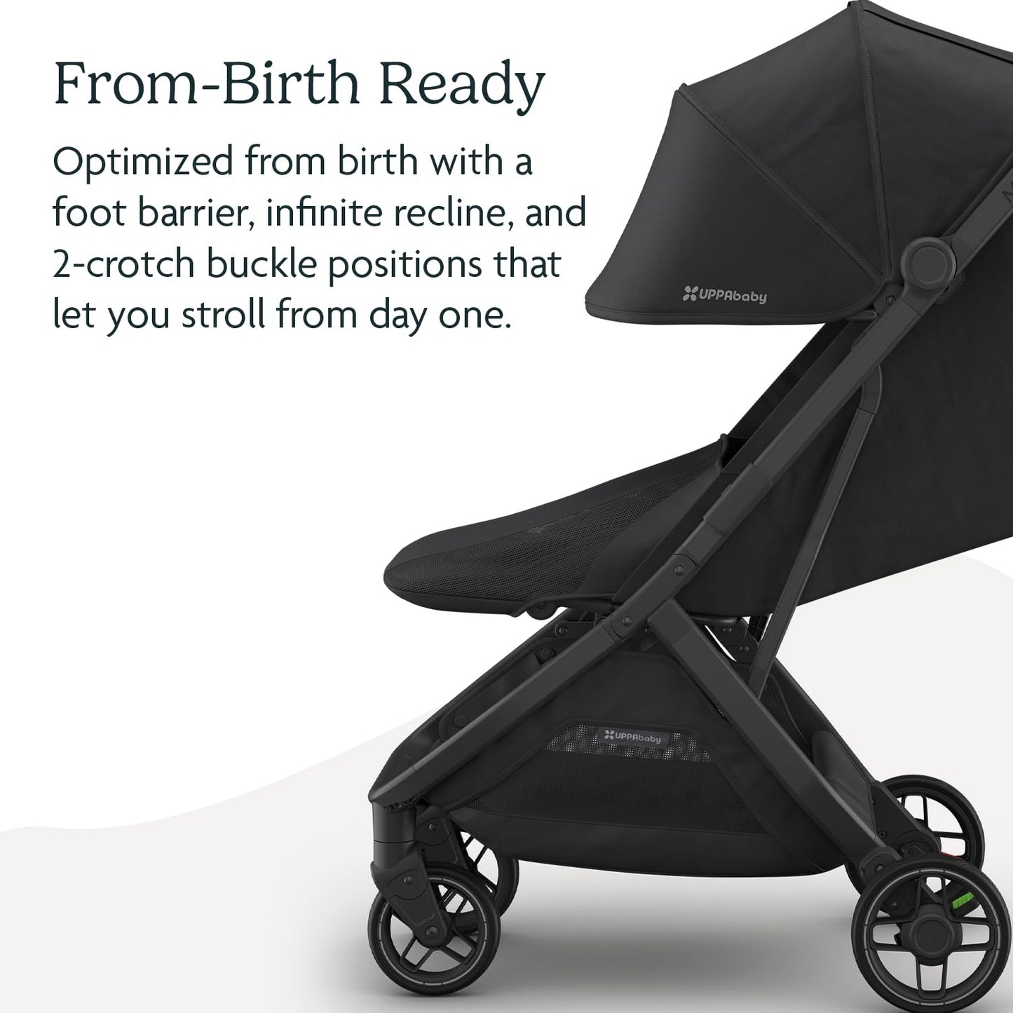 UPPAbaby Minu V3 Travel Stroller | Lightweight + Compact Design | One-Hand Fold + Unfold | from Birth + Overhead Compatible | Evelyn (Meadow Green/Carbon Frame/Chestnut Leather)
