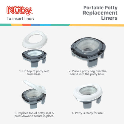 Nuby On-The-Go Portable Potty Seat - Travel Toilet Seat for Boys and Girls 18+ Months - Includes Storage Bag and Disposable Potty Liners - Toddler Travel Essentials - Toddler Potty Training Toilet