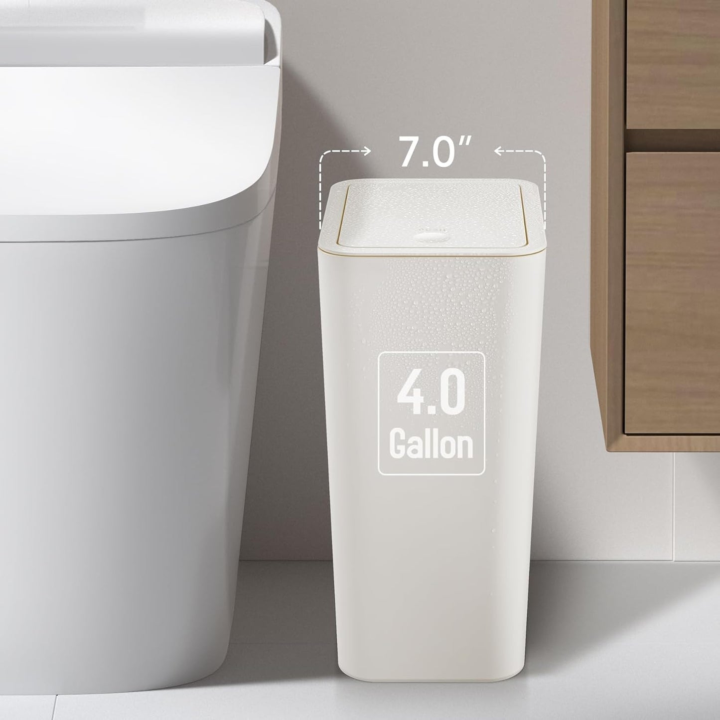 TIPGO Bathroom Trash Can with Lid, 4 Gallon / 15 Liter Small Garbage Can, Press Top Bin, Plastic Wastebasket with Pop-Up Lid for Bedroom, Living Room, Office (Black)
