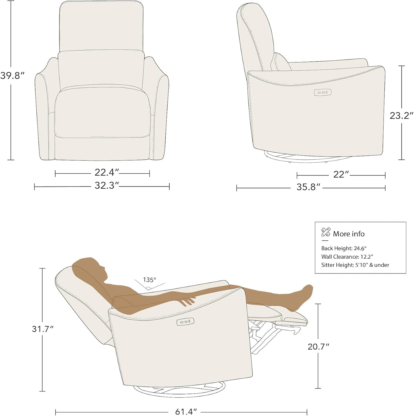 CHITA Power Recliner Chair Swivel Glider, FSC Certified Upholstered Living Room Nursery Reclining Sofa Chair with Lumbar Support, Linen
