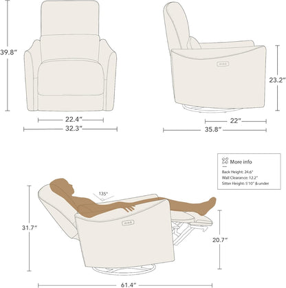 CHITA Power Recliner Chair Swivel Glider, FSC Certified Upholstered Living Room Nursery Reclining Sofa Chair with Lumbar Support, Linen