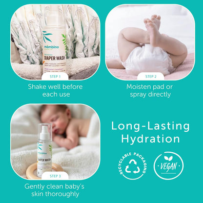 Mambino Organics Diaper Area Wash, Gentle No-Rinse Diaper Rash Spray for Sensitive Skin, Baby Cleansing Water with Organic Chamomile, Vegan, Safe for Newborns, 5 fl oz