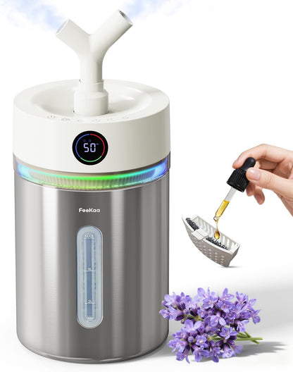 Feekaa Stainless Steel Humidifier, 4L/1Gal Cool Mist Humidifiers for Bedroom, Easy to Clean Dishwasher Safe Humidifier Large Room with Diffuser, Humidifiers for Baby Nursery Living Room Office Plant