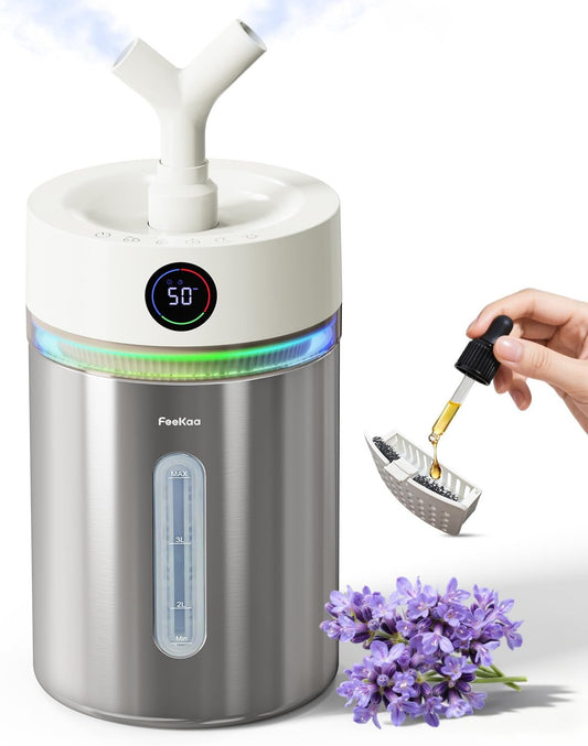 Feekaa Stainless Steel Humidifier, 4L/1Gal Cool Mist Humidifiers for Bedroom, Easy to Clean Dishwasher Safe Humidifier Large Room with Diffuser, Humidifiers for Baby Nursery Living Room Office Plant