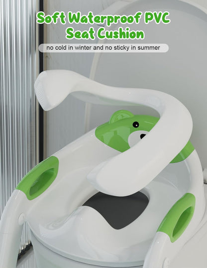 Potty Training Seat with Step Stool, Toddler Potty Training Toilet Seat with Non-Slip Step Splash Guard Safety Handles and Waterproof Cushion, 2 In 1 Toddler Potty Seat