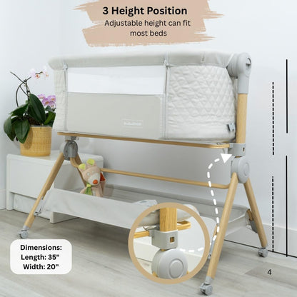 BaeBae Goods 3 in 1 Baby Bassinet with Wheels, Portable Bedside Sleeper for Baby 3 Adjustable Heights & Foam Mattress, Bedside Crib for Newborns & Infants with Storage Basket, Carry Bag Included
