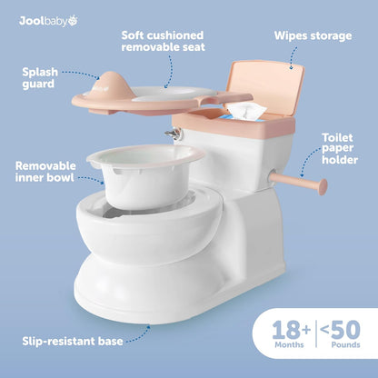 Real Feel 2-in-1 Potty with Wipes Storage, Flushing Sounds & Disposable Liners - Realistic Toilet - Easy to Clean & Assemble - Jool Baby (Gray)
