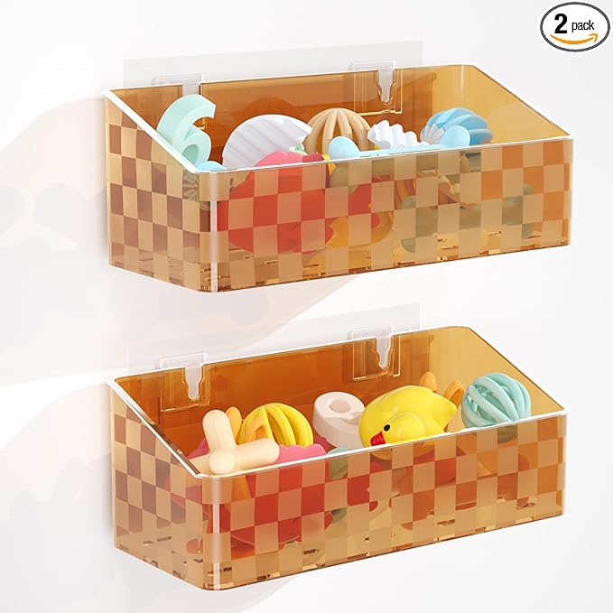 Natheeph Bath Toy Storage Holder, 2 Pack Large Capacity Bath Toy Organizer for Tub Clear Baby Bathtub Toy Storage Multi Use Shower Caddy for Bathroom, Bedroom & More (Brown)