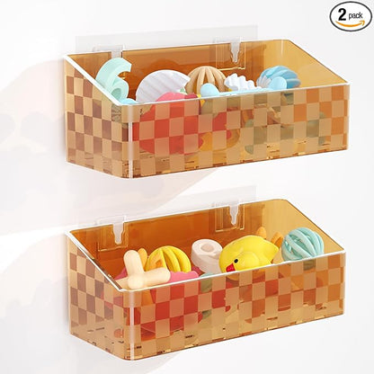 Natheeph Bath Toy Storage Holder, 2 Pack Large Capacity Bath Toy Organizer for Tub Clear Baby Bathtub Toy Storage Multi Use Shower Caddy for Bathroom, Bedroom & More (Brown)
