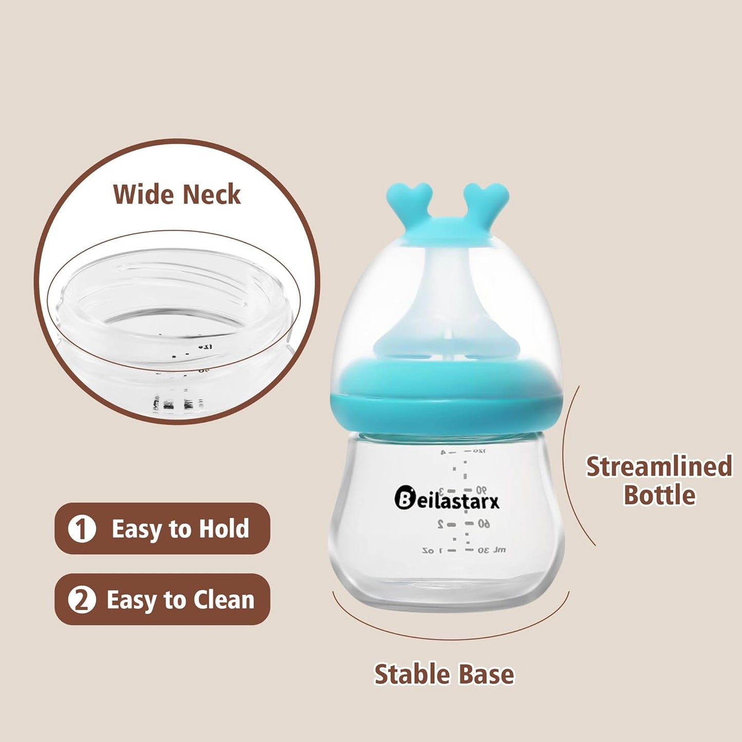 Glass Baby Bottles with Natural Response Nipple Size SS - Anti Colic Baby Bottles Wide Neck Slow Flow Baby Bottle (Multicolor, 4oz (Pack of 2))