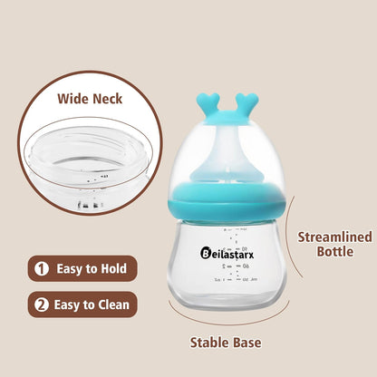 Glass Baby Bottles with Natural Response Nipple Size SS - Anti Colic Baby Bottles Wide Neck Slow Flow Baby Bottle (Multicolor, 4oz (Pack of 2))