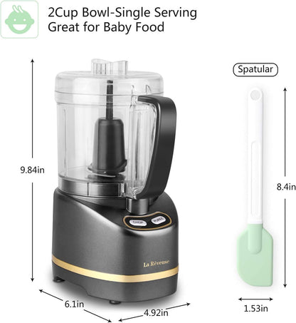 La Reveuse Electric Mini Food Processor with 200 Watts 2-Cup Prep Bowl for Mincing Chopping Grinding Blending Pureeing (Metallic Grey)