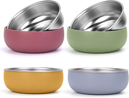 ShineMe Stainless Steel Bowls, 6 pack Snack Containers with Removable Colorful Silicone Sleeves, Unbreakable Kids Bowls for Icecream, Soup, Cereal, Yogurt...