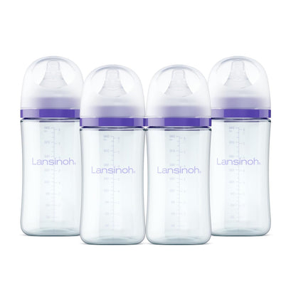 Lansinoh Anti-Colic Glass Baby Bottles, 5 Ounces, 4 Count, Includes 4 Extra Slow Flow Nipples (Size XS, Newborn), Baby Essentials