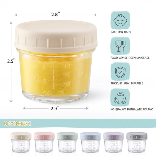 VITEVER 12 Pack Glass Baby Food Storage Containers - 8 oz Baby Food Storage Jars With Lids, Baby Food Maker, Microwave, Dishwasher & Freezer Safe