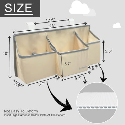 Hanging Baby Diaper Caddy, 3-in-1 Diaper Caddy Organizer Holder For Baby Crib, Nursery Organization Diaper Stacker Storage For Crib, Changing Table-Grey