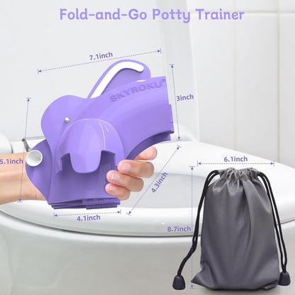 Foldable Travel Potty Seat for Toddler, Portable Toilet Training Seat for Kids on The Go, Fits Round & Oval Toilets with Non-Slip Base & Travel Bag for Car Airplane Essentials, Grey