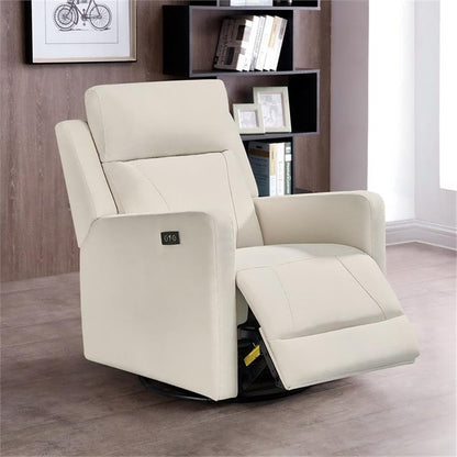 Pemberly Row Premium Fabric Glider Power Recliner Nursery Rocking Chair for Living Room, Kids Room, Rocker Swivel Recliner with USB Port in Tan Brown