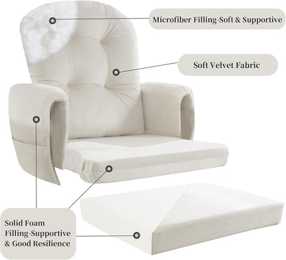 HOMBYS Glider Rocker Replacement Cushions 5 PCS with Storage Side Pocket, Velvet Fabric, Foam & Microfiber Filling, Non-Slip & Washable,Thickened & Supportive for Glider Rocking Chair