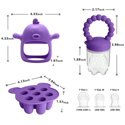 3-in-1 Baby Food & Fruit Feeder Set – Breastmilk Popsicle Mold with Freezer Tray, Teething Relief Toy, BPA Free Infant Silicone Feeding Combo, 3 Bonus Sizes (S/M/L) Sacs (Olive Green)