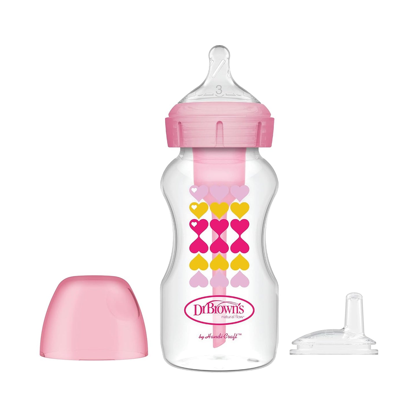 Dr. Brown's Anti-Colic Options+ Wide-Neck Sippy Bottle Starter Kit, 9oz/270mL, with Level 3 Medium-Fast Flow Nipple and Soft 100% Silicone Sippy Spout, Green, BPA-Free, 6m+, 2-Pack