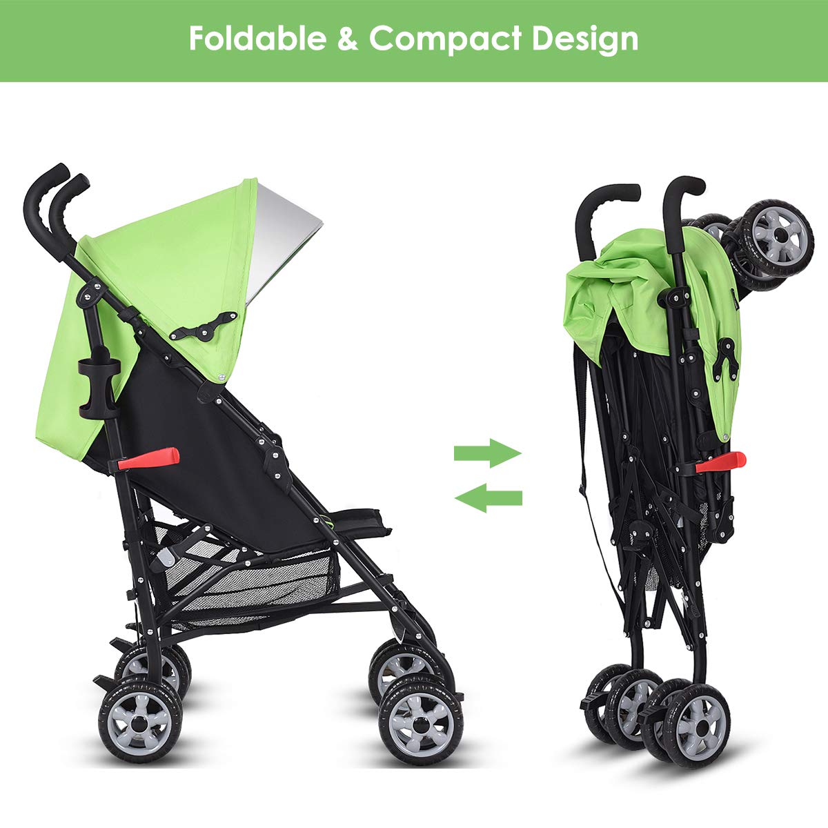 BABY JOY Lightweight Stroller, Compact Travel Stroller, Infant Stroller w/Adjustable Backrest & Canopy, Cup Holder, Storage Basket, 5-Point Harness, Easy Fold, Umbrella Stroller for Toddler, Black