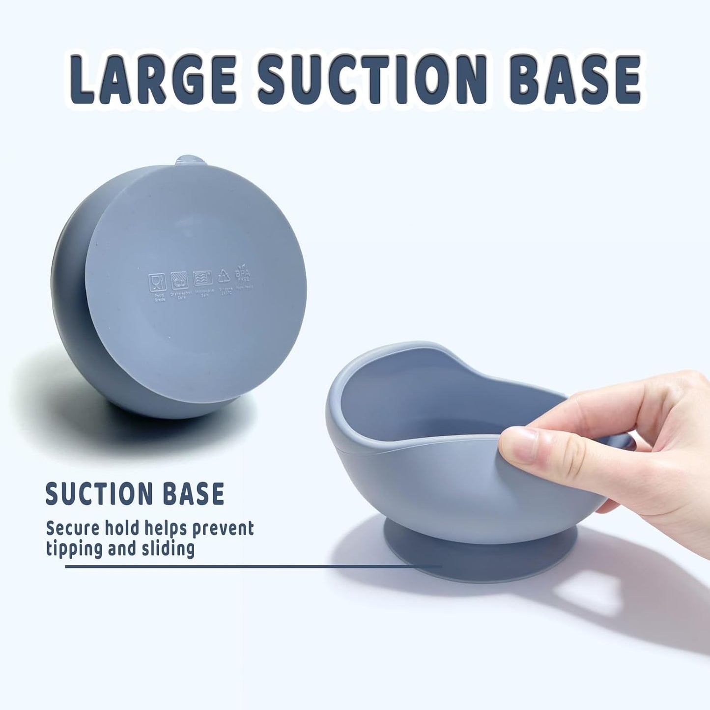 Silicone Suction Baby Bowls, Stay Put Spill Proof Bowls For Toddlers, Food-Grade Soft Flexible Silicone Food Bowl, Perfectly Sized Baby Food Containers, Baby Bowls (Sky blue)