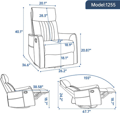 Trustyue Swivel Rocker Recliner Chair, 360° Swivel Recliner with Heat and Massage, Rocker Recliner Nursery Glider Chair with Side Pockets for Living Room (Beige, Fabric)