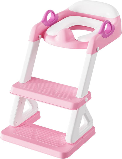 Potty Training Toilet Seat with Step Stool Ladder for Boys and Girls, 2 in 1 Potty Training Toilet, Splash Guard Anti-Slip Pad Step Stool（Gray-White) Pedal Upgrade