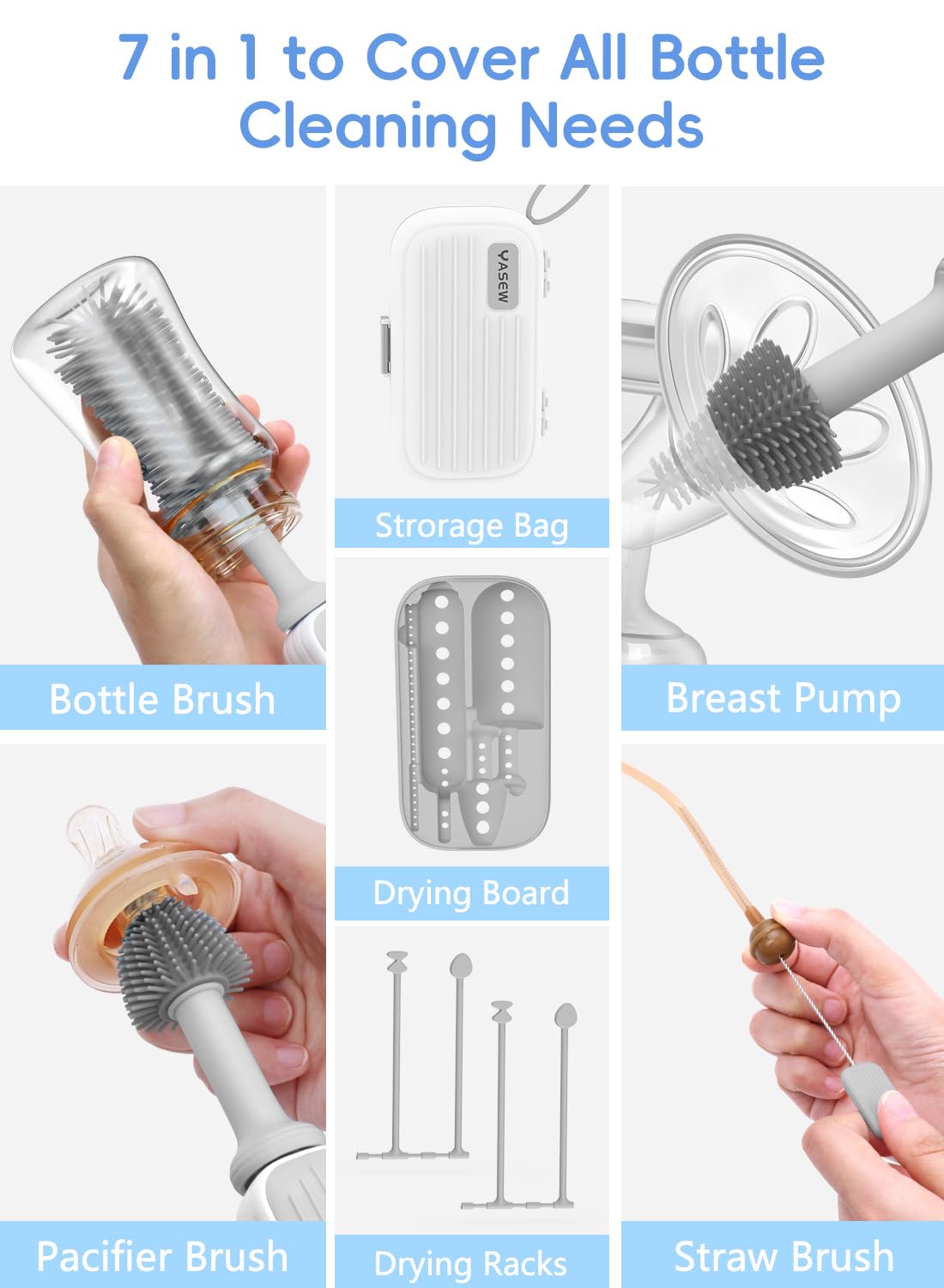 Electric Baby Bottle Brush Cleaner, Baby Travel Bottle Cleaner Kit- 2000mAh Rechargeable Silicone Brush, Drying Rack, Compact Storage Box, 360° Efficient Cleaning Bottle Brush for Home & On-The-Go