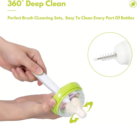 Carebabymore 8 Pcs Sponge Nipple Bottle Brushes, Baby Bottle Brush with 3 Pcs Nipple Cleaner, 3 Pcs Replacement Heads and 2 Pcs Straw Brushes, White