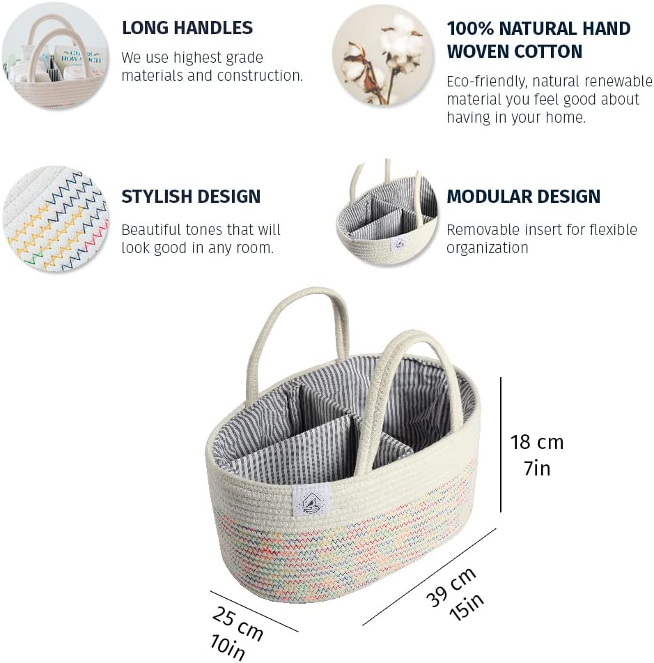 OrganiHaus Pastel Rainbow Nursery Storage Basket, Cotton Rope Toy & Diaper Caddy Organizer with Handles, Baby Diaper Organizer, Foldable Design, Machine Washable, Ideal for Baby Room & Laundry