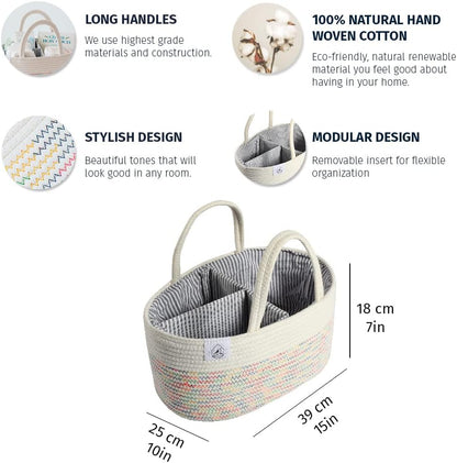 OrganiHaus Pastel Rainbow Nursery Storage Basket, Cotton Rope Toy & Diaper Caddy Organizer with Handles, Baby Diaper Organizer, Foldable Design, Machine Washable, Ideal for Baby Room & Laundry
