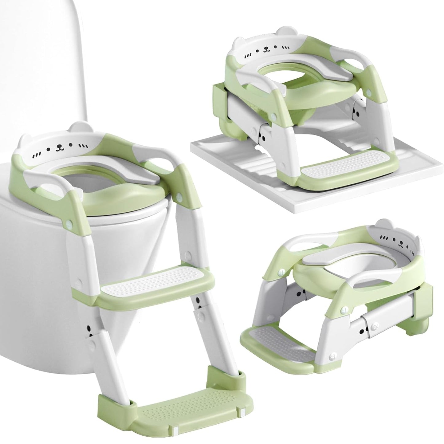 3-in-1 Baby Potty Training Seat with 2 Step Ladder, Splash Guard Anti-Slip Pad, Height Adjustable Toddler Toilet Seat with Soft Cushion for Kids Boys Girls(Grey)