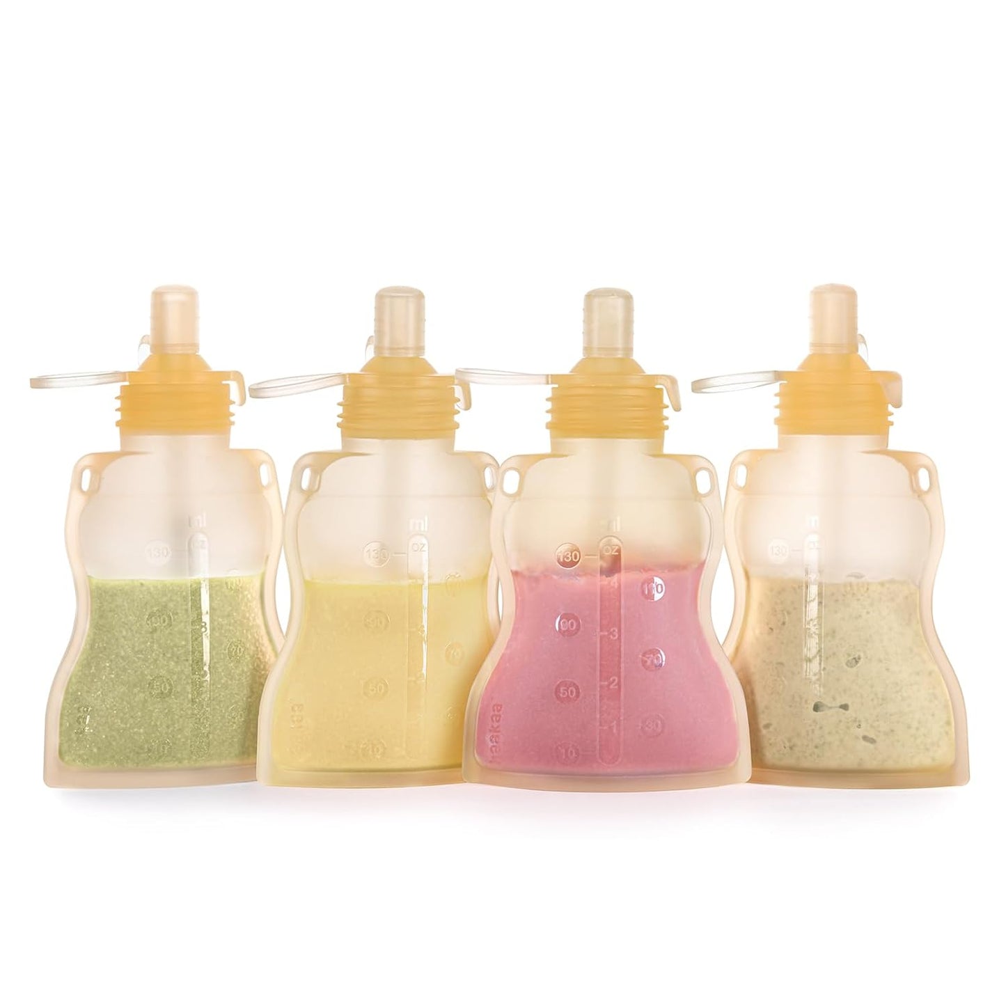 haakaa Yummy Pouch Reusable Baby Food Pouch, Reusable Pouches for Toddlers Kids Squeezable Pouch, Washable Freezer - Make Homemade Organic Food for Babies/Toddlers, 4oz, 2 Pack,6m+(Pea Green)