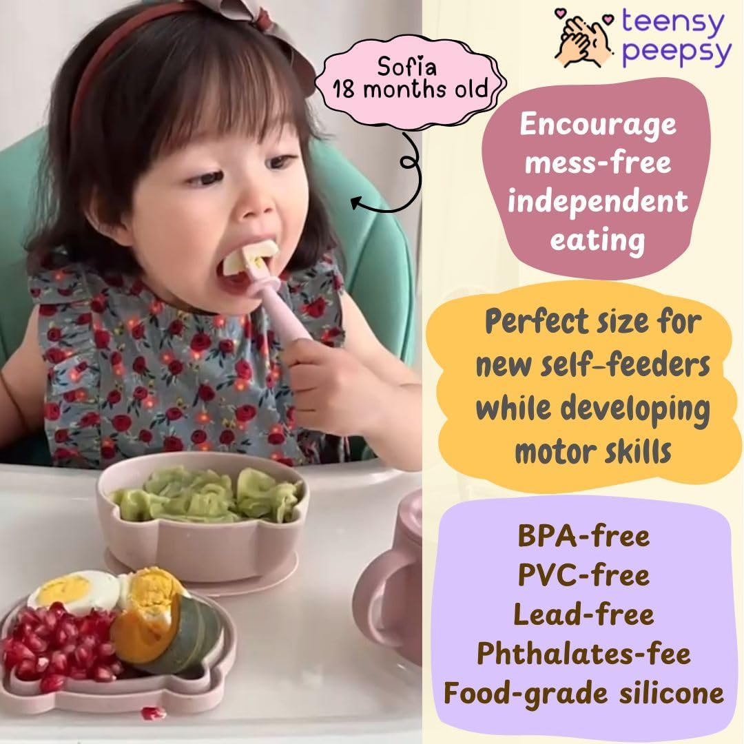 Silicone Bear Shaped Baby Bowl with Suction, Spoon & Fork for Babies 6+ Months, Infant Feeding BLW Baby Essentials Must Haves, BPA Free, Dishwasher Safe (Very Bear)